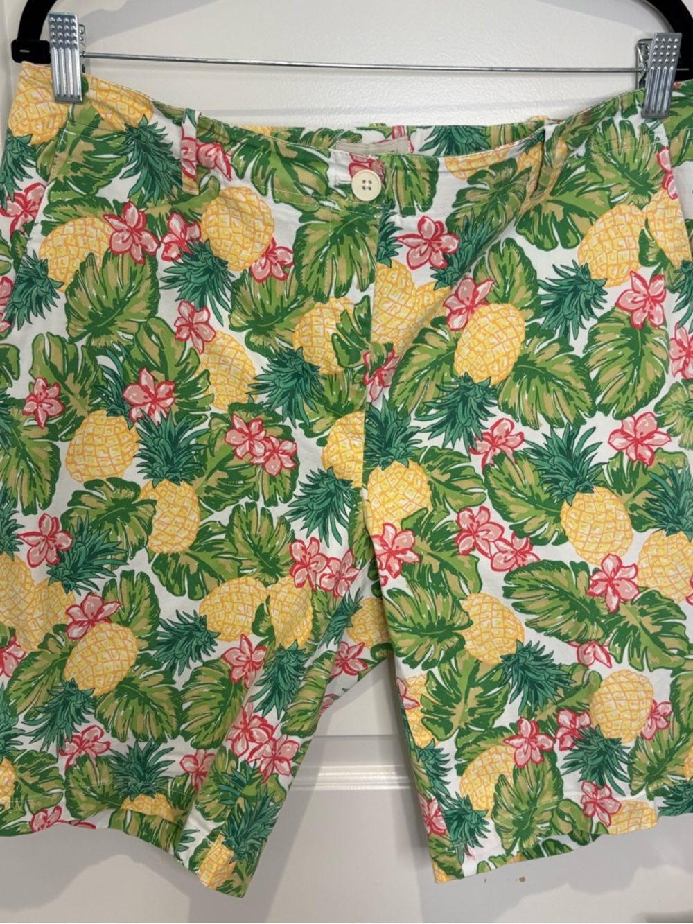 Talbots Pineapple Print Bermuda Shorts - Yellow, Green, Pink on White